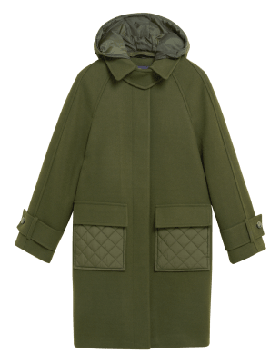 

Womens M&S Collection Hooded Relaxed Car Coat - Dark Khaki, Dark Khaki