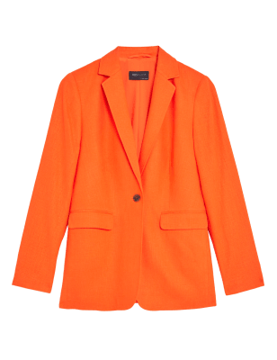 

Womens M&S Collection Linen Blend Slim Single Breasted Blazer - Tangerine, Tangerine