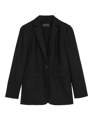 

Womens M&S Collection Schmal geschnittener, einreihiger Blazer aus Leinenmischgewebe - Black, Black