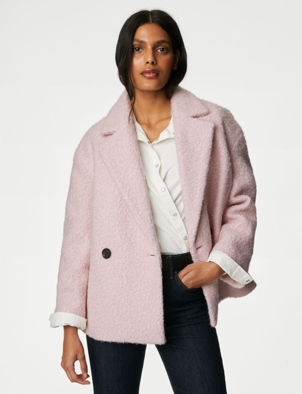 Textured Double Breasted Short Pea Coat