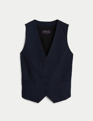 Charcoal Grey Pinstripe Lined Fitted Tailored Waistcoat