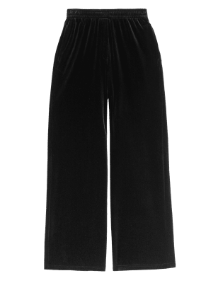 

Womens M&S Collection Velvet Elasticated Waist Wide Leg Trousers - Black, Black