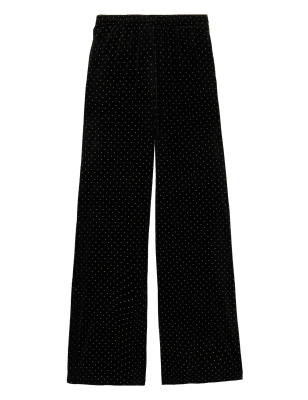 

Womens M&S Collection Velvet Studded Wide Leg Trousers - Black Mix, Black Mix