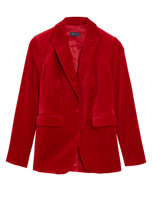 

Womens M&S Collection Schmal geschnittener, einreihiger Samtblazer - Scarlet, Scarlet