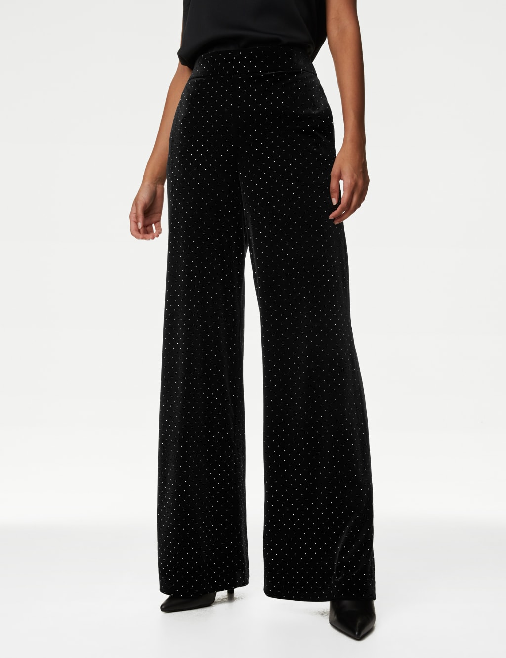 Velvet Diamante Pull On Wide Leg Trousers image 3