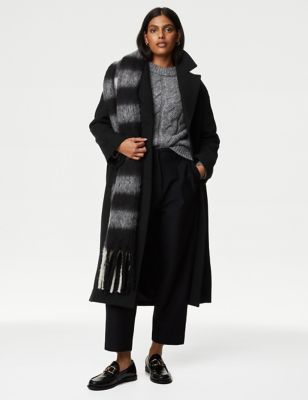 

Womens M&S Collection Belted Relaxed Coat with Wool - Black, Black