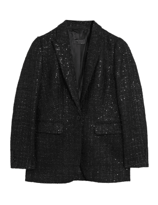 

Womens M&S Collection Tweed Tailored Sequin Blazer - Black, Black