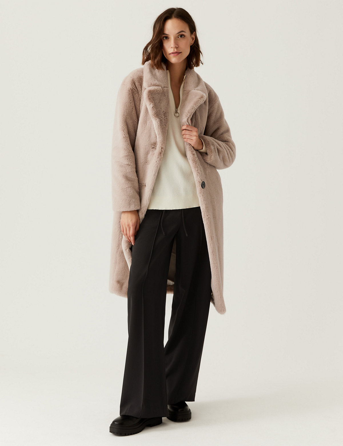 Faux Fur Collared Relaxed Longline Coat