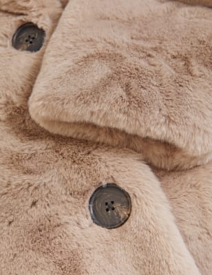 

Womens M&S Collection Bequem und lang geschnittener Mantel mit Kunstpelzkragen - Fawn, Fawn