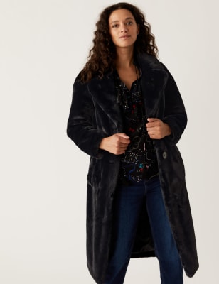 Faux Fur Collared Relaxed Longline Coat