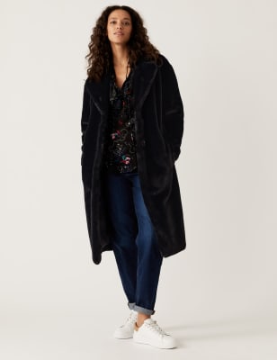 Longline black faux fur on sale coat