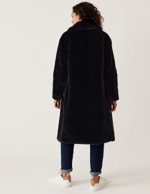 Black faux outlet fur coat longline