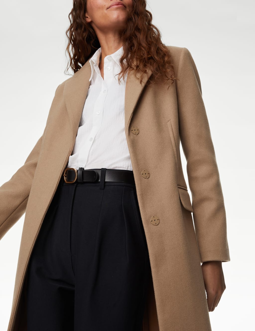 Coat with Tie Belt - Beige/brown checked - Ladies