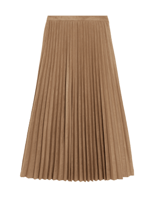 

Womens M&S Collection Plissee-Midirock aus Wildlederimitat - Praline, Praline