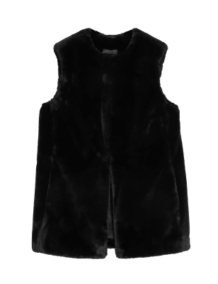 

Womens M&S Collection Kragenlose Weste mit Kunstpelz - Black, Black