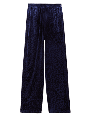 

Womens M&S Collection Velvet Animal Print Wide Leg Trousers - Dark Blue, Dark Blue