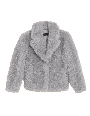 

Womens M&S Collection Faux Fur Collared Short Coat - Platinum, Platinum