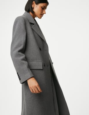 Grey wool double breasted cheap coat