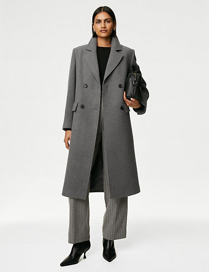 Double Breasted Longline Coat with Wool