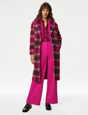 

Womens M&S Collection Checked Relaxed Longline Coat with Wool - Pink Mix, Pink Mix