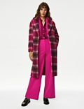 Checked Relaxed Longline Coat with Wool