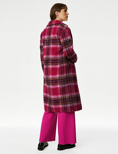 Checked Relaxed Longline Coat with Wool