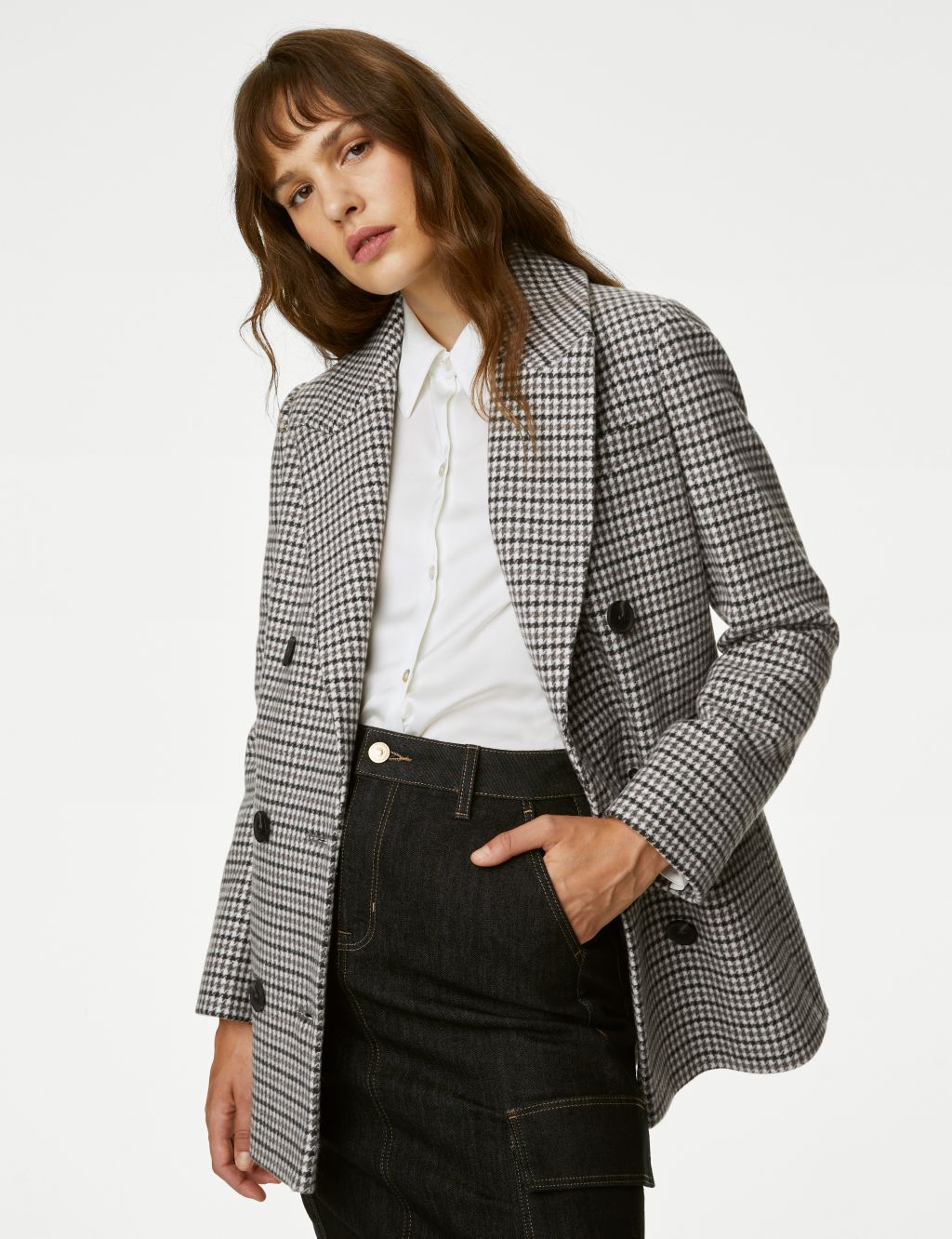 Checked Double Breasted Short Coat image 3
