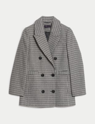 Checked Double Breasted Short Coat