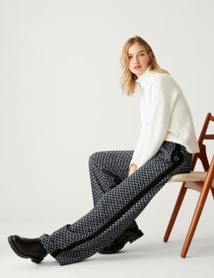 

M&S Collection Pantalón de pata ancha con diseño geométrico con cordón ajustableWomens - Black Mix, Black Mix