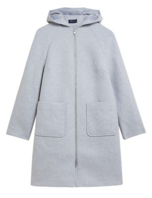 

Womens M&S Collection Wool Blend Hooded Tailored Coat - Grey Marl, Grey Marl