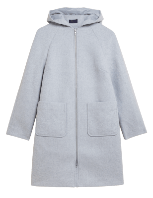 

M&S Collection Abrigo de corte de sastre con capucha con lanaWomens - Grey Marl, Grey Marl