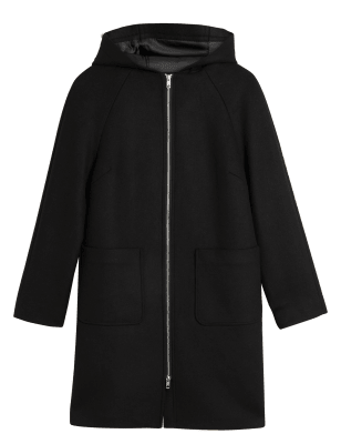 

Womens M&S Collection Wool Blend Hooded Tailored Coat - Black, Black