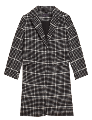 

Womens M&S Collection Checked Single Breasted Coat - Black Mix, Black Mix