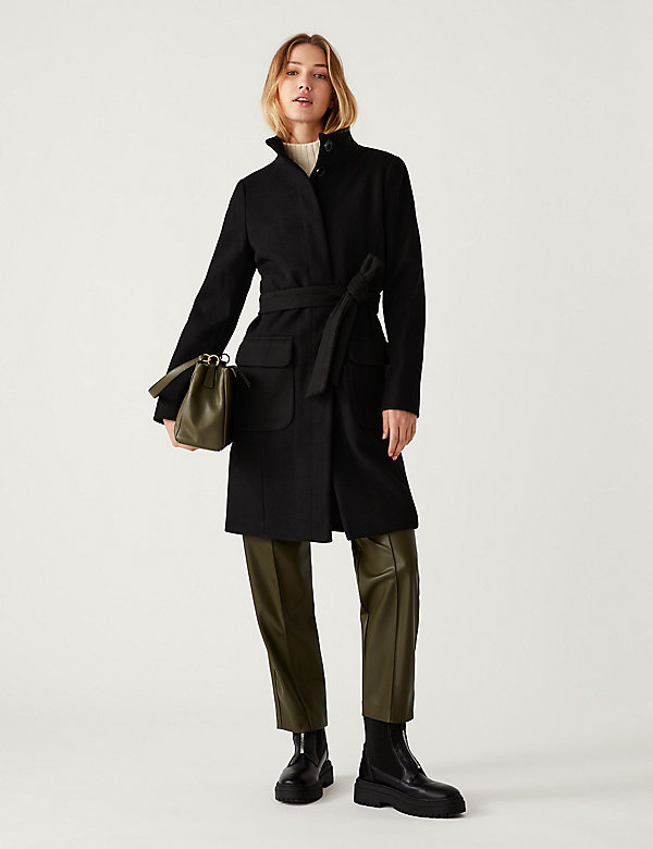 Belted Funnel Neck Trench Coat - BE