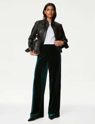 Velvet Elasticated Waist Wide Leg Trousers - IS