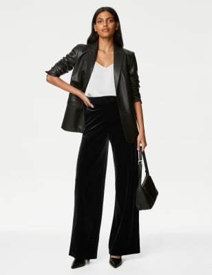 Velvet Elasticated Waist Wide Leg Trousers