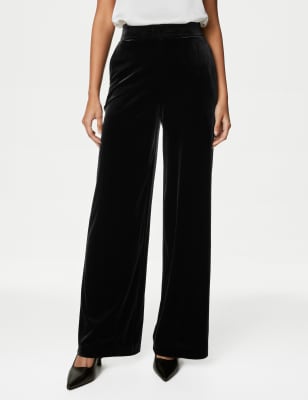 Velvet Elasticated Waist Wide Leg Trousers