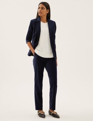 

Womens M&S Collection Velvet Slim Fit Ankle Grazer Trousers - Navy, Navy