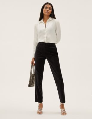 

Womens M&S Collection Velvet Slim Fit Ankle Grazer Trousers - Black, Black