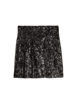 

Womens M&S Collection Sequin Animal Mini A-Line Skirt - Black Mix, Black Mix