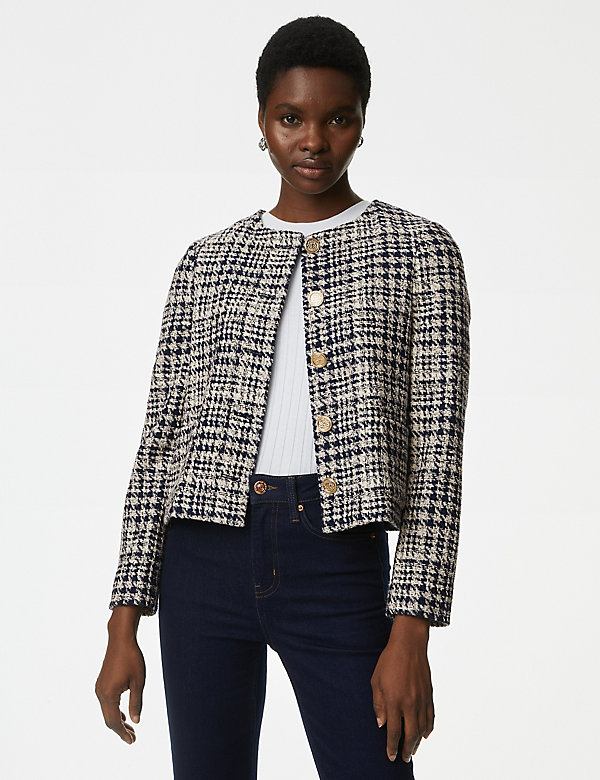 Tweed Checked Collarless Short Jacket | M&S AU