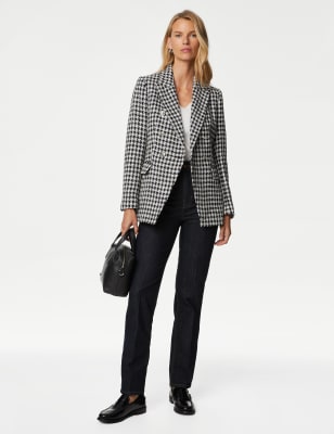 

Womens M&S Collection Tweed Dogtooth Double Breasted Blazer - Black Mix, Black Mix