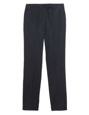 

Womens M&S Collection Cotton Blend Slim Fit Ankle Grazer Trousers - Navy, Navy