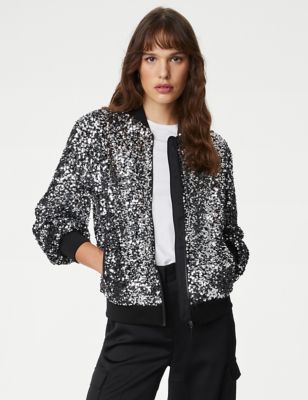 Sequin Relaxed Bomber Jacket
