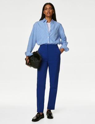 

Womens M&S Collection Cotton Blend Slim Fit Ankle Grazer Trousers - Dark Blue, Dark Blue