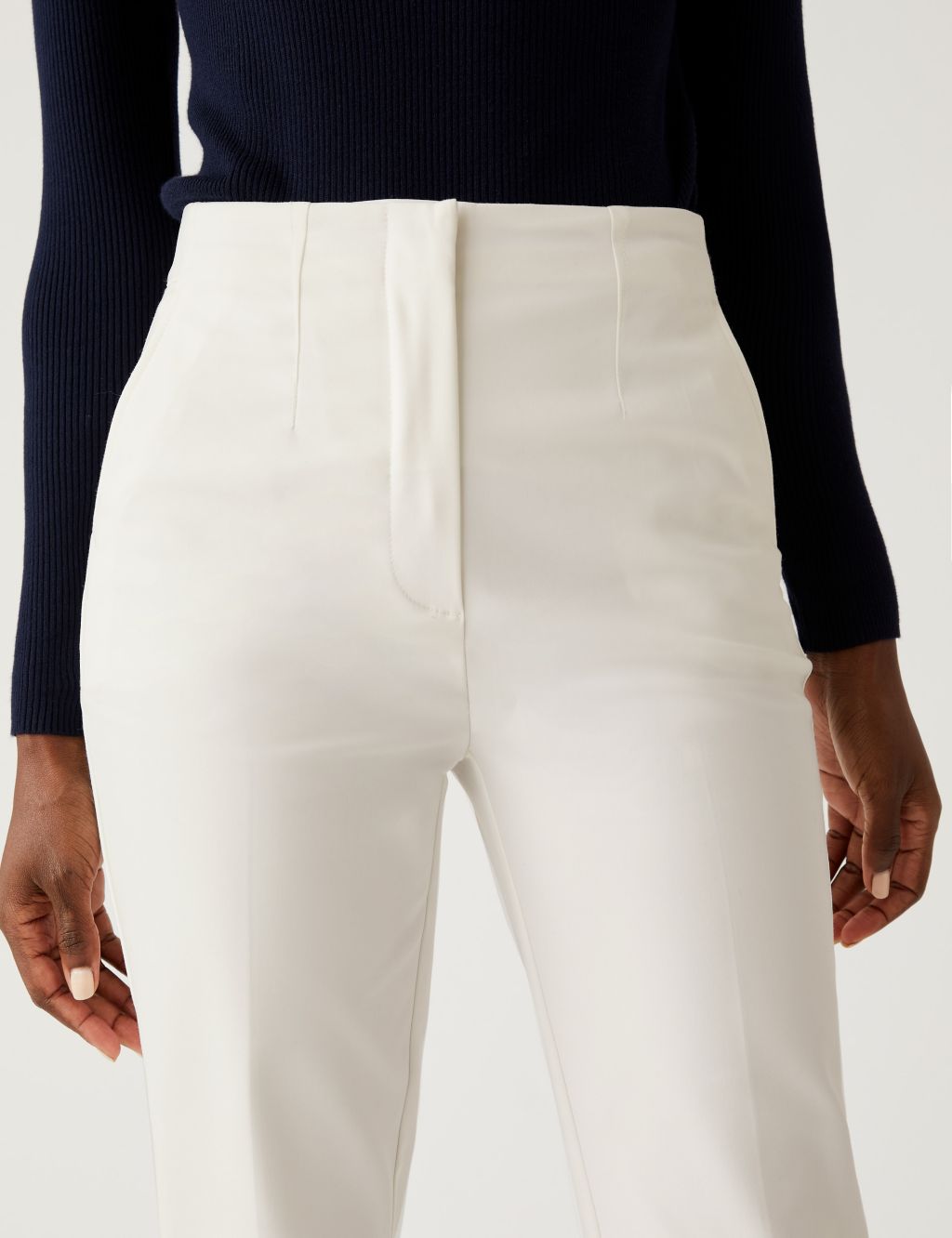 Cotton Blend Slim Fit Ankle Grazer Trousers image 2