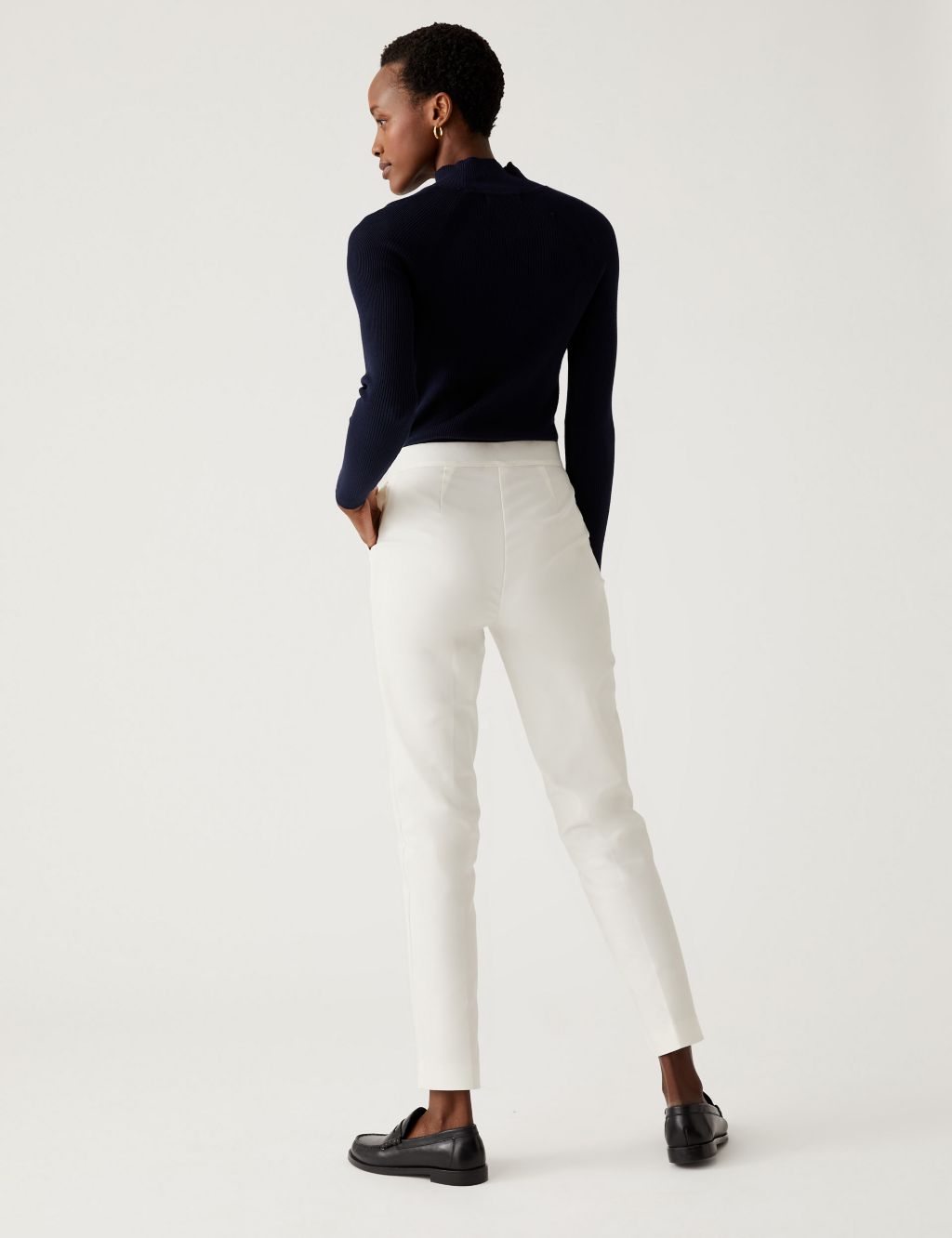 Cotton Blend Slim Fit Ankle Grazer Trousers image 4