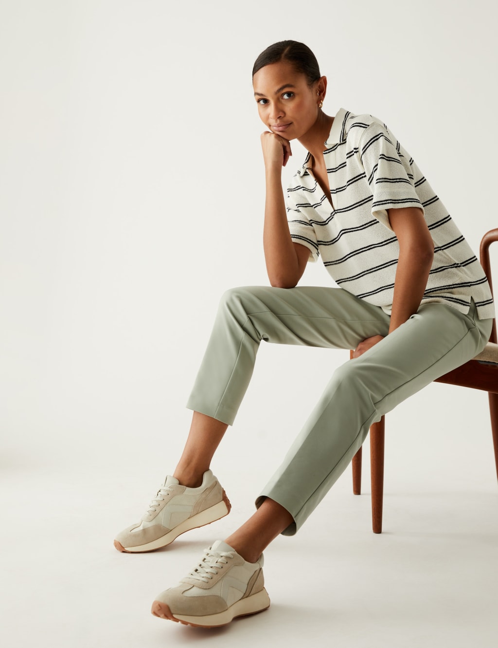 Cotton Blend Slim Fit Ankle Grazer Trousers image 1