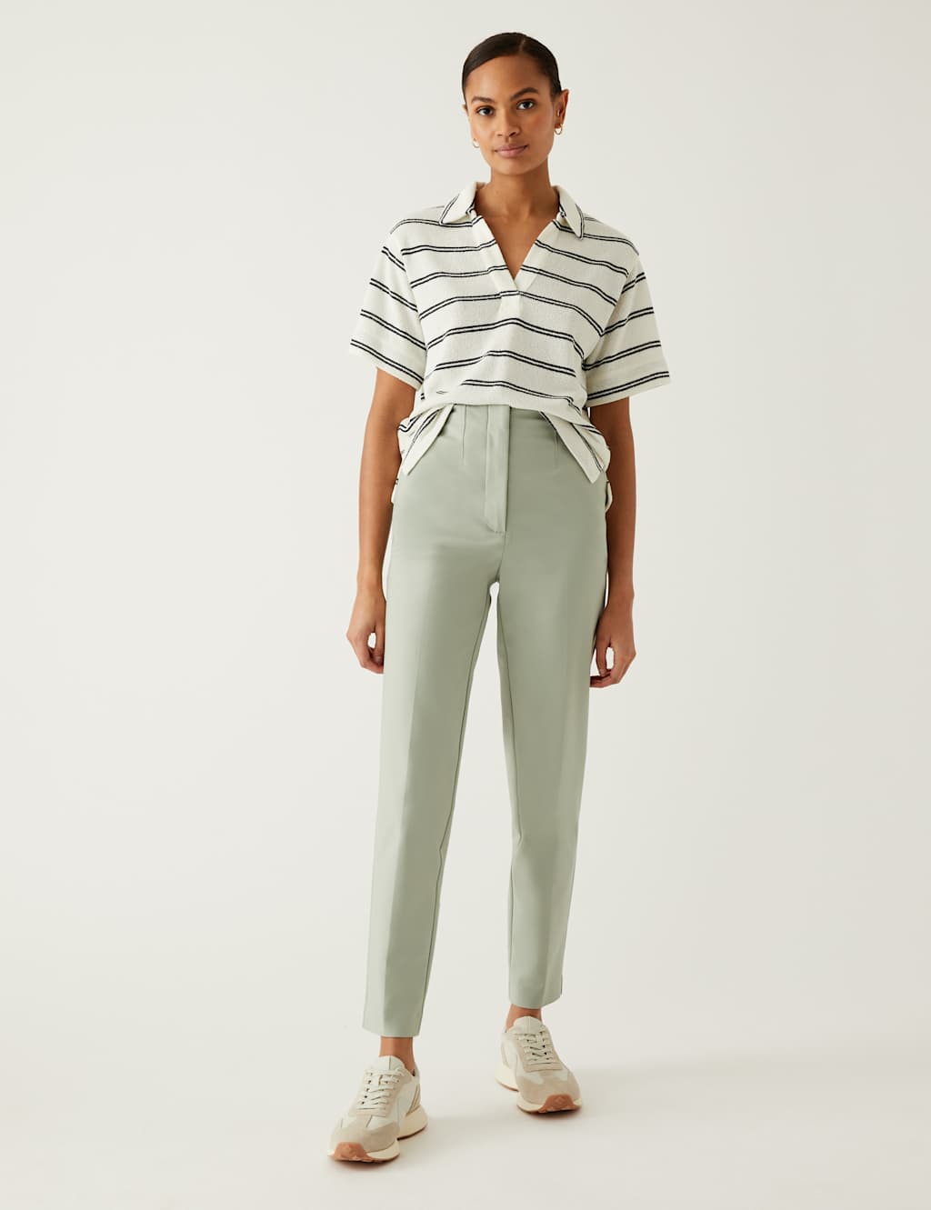 Cotton Blend Slim Fit Ankle Grazer Trousers image 2