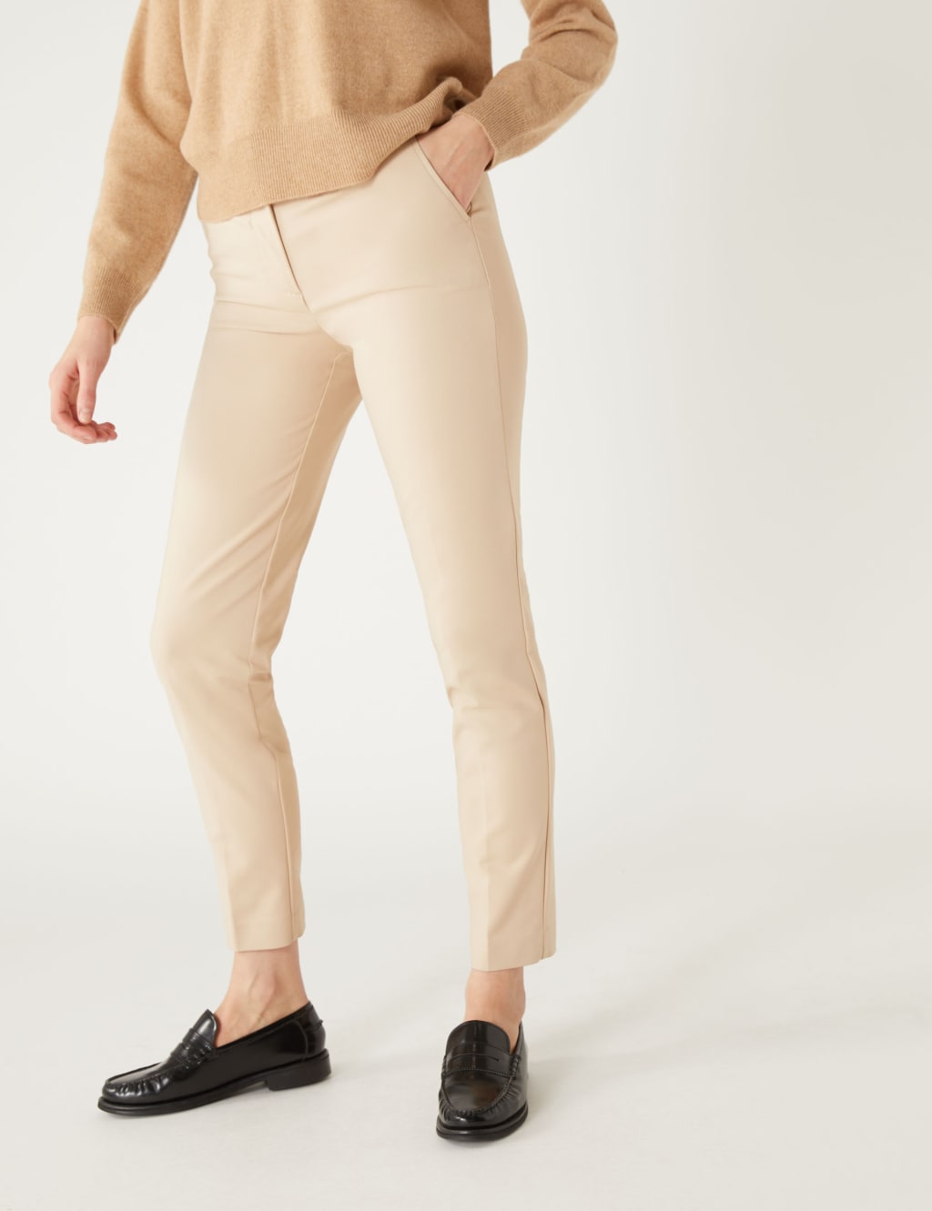 Cotton Blend Slim Fit Ankle Grazer Trousers image 3
